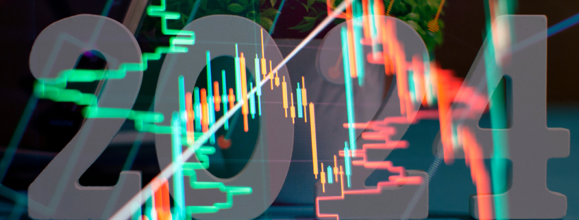 Charts of financial instruments with various type of indicators including volume analysis for professional technical analysis on the monitor of a computer.