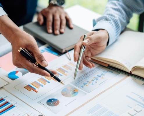 Business team meeting to conference, collaboration discussing working analyzing with financial data and marketing business strategy project, presentation and brainstorming to making profit of company
